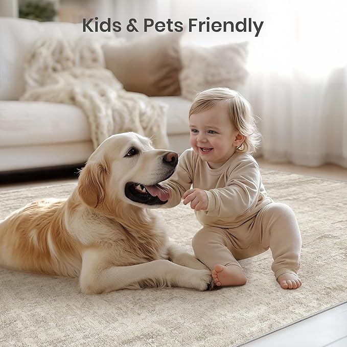 Valenrug Washable Rug 3x5 - Stain Resistant 3x5 Area Rugs for Living Room, Non Slip Backing Printed Rugs for Bedroom, Folable Area Rug(Beige,3'x5')