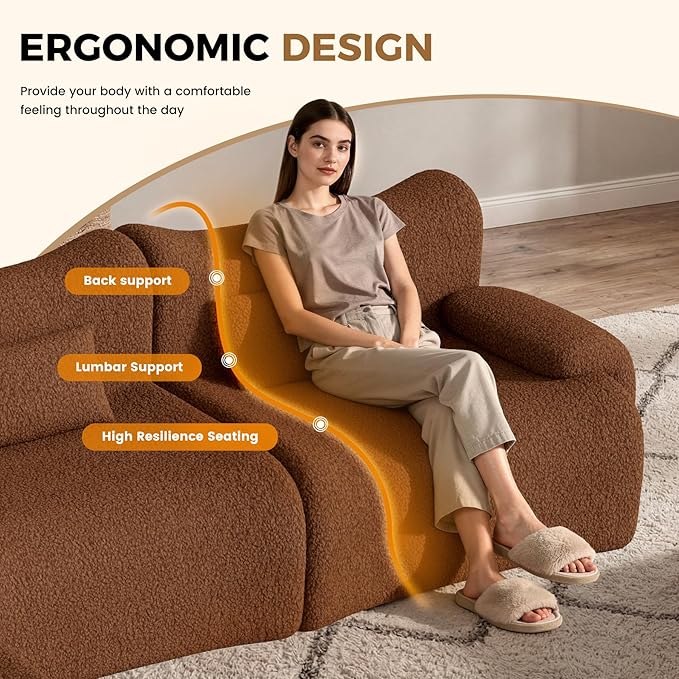 Cloud Couch Sectional, L Shaped Boneless Couches for Living Room - Oversized Modular Sofa with Deep Seats, Modern Couches with Movable Ottoman,Brown(red Brown)