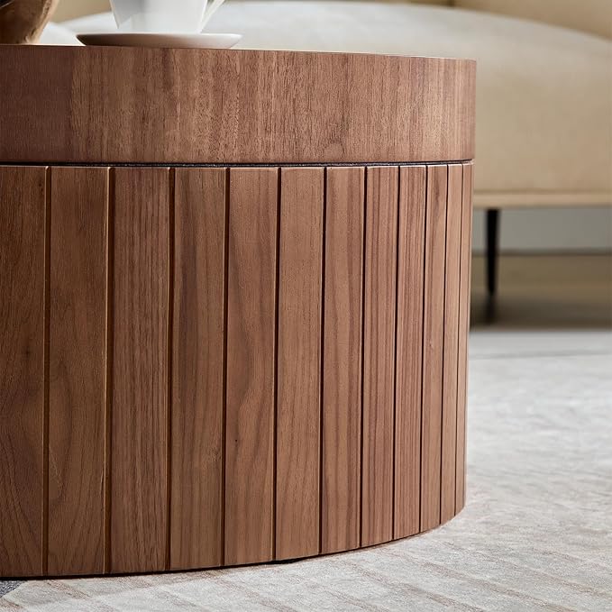 31.5” Modern Round Coffee Table, Circular Wood Center Table with Storage, MDF Accent Dinning Table for Living Room, Apartment,Office,Courtyard, No Assembly.(Walnut)