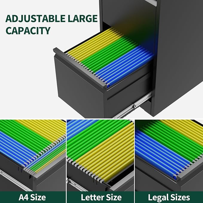5 Drawer File Cabinet with Lock, Metal Vertical File Cabinets for Home Office, Office Furniture for Organization Hanging Legal/Letter/A4, Office File Cabinet Storage Cabinet, Require Assembly, Black