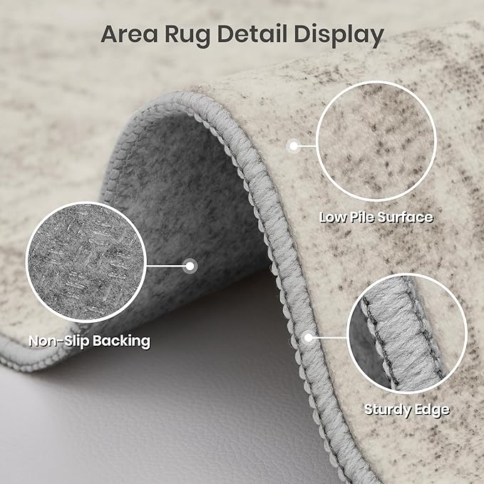 Valenrug Washable Rug 9x12 - Stain Resistant 9x12 Area Rugs for Living Room, Non Slip Backing Printed Rugs for Bedroom, Folable Machine Washable Area Rug(Beige,9'x12')