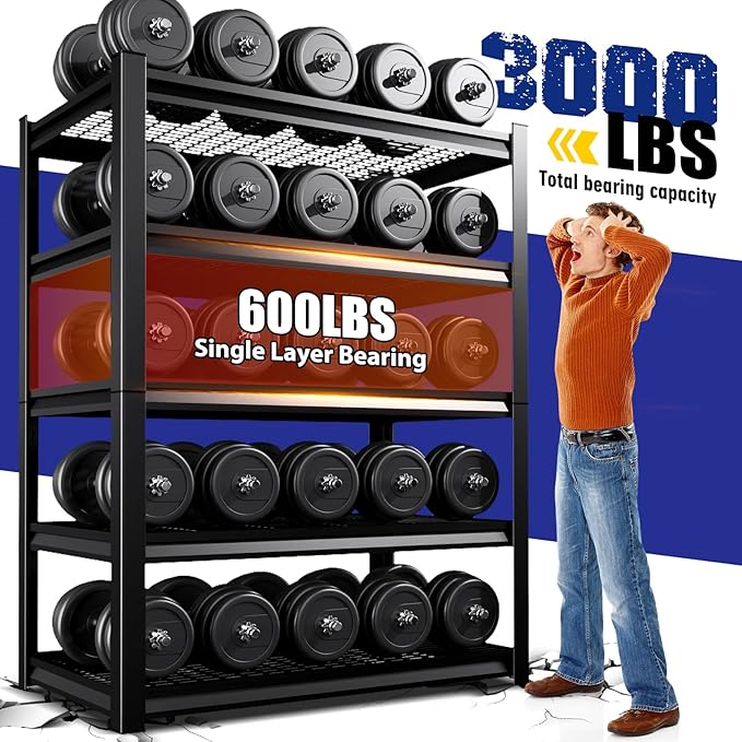 Garage Shelving-3500 lbs 5 Tier Storage Shelves,Adjustable Heavy Duty Metal Shelving Unit and Storage Large Wire Rack,Utility Steel Shelf for Warehouse Industrial Pantry Basement -72"x59"x19.7",Black