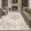 8x10 Washable Neutral Area Rug Brown Vintage Living Room Bedroom Carpet Non-Slip Soft Low Pile Farmhouse Indoor Large Throw Rug for Dining Room Office