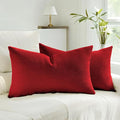 HAUSSY Red Throw Pillow Covers 12x20 Inch Set of 2,Boho Decorative Faux Linen Lumber Throw Pillows Cozy Farmhouse Accent Cushion Covers,Home Decor for Couch Sofa Bed Living Room