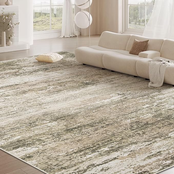 Washable Rug 8x10 Area Rugs for Living Room: Large Neutral Soft Rug Abstract Non Slip Low Pile Modern Carpet for Bedroom Kitchen Nursery Office Dining Room Indoor (Brown, 8'x10')