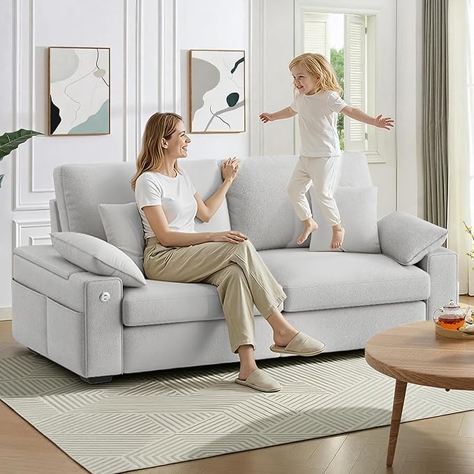 76.38'' Modern Loveseat Sofa, 2 Seats, Light Grey | USB/Type-C Port, Side Storage, Removable Cover, Easy Assembly, For Small Spaces, Living Room