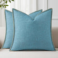 decorUhome Summer Decorative Throw Pillow Covers 16x16 Set of 2 Square Faux Linen Farmhouse Pillow Covers with Stitched Edge Outdoor Pillow Covers for Couch Sofa Living Room, Teal