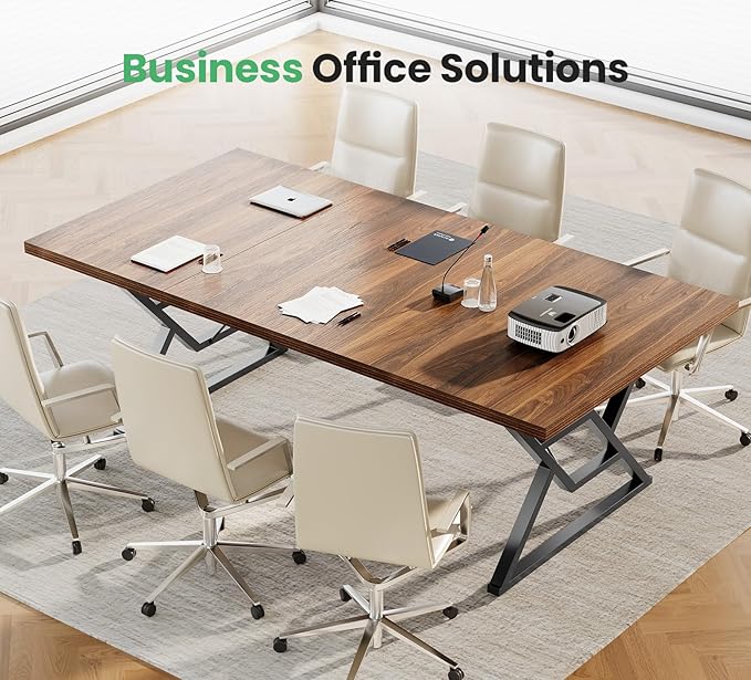 OHOHOLIVE 70.8" Large Executive Desk - Computer Office Desk Workstation, Modern Business Writing Table with Sturdy Metal Legs for Home Office (Wood Color, 71 Inch)
