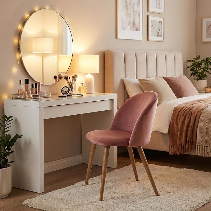 Homy Casa Dining Chairs Set of 4 Velvet Accent Kitchen Chairs Set Scandinavian Style Side Chair Set for Living Dining Room Lounge, Metal Legs and Soft Seats, Rose 4PCS