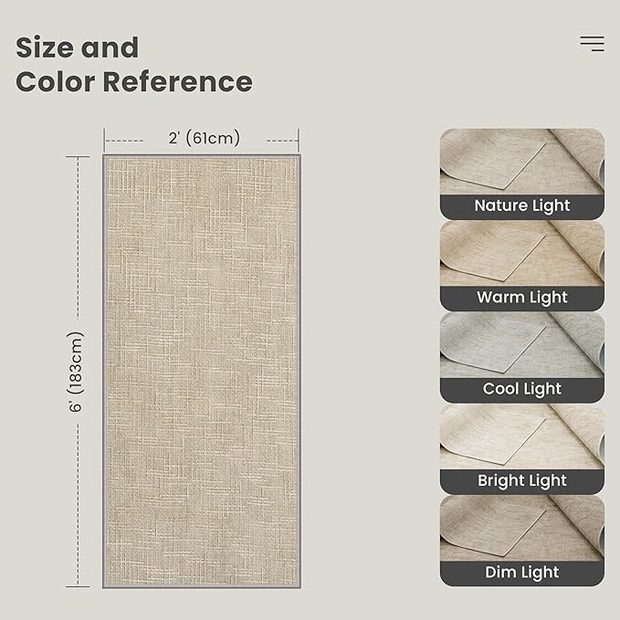 Valenrug Runner Rug Non Slip - 2x6 Runner Rugs for Hallways High-Low Pile Textured Rugs Runners, Folable Washable Runner Rug for Kitchen Bedroom Entryway Laundry Living Room, Beige