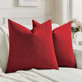 FUTEI Red Chenille Decorative Throw Pillow Covers 16x16 Inch Set of 2,Soft Cozy Faux Linen Textured Cushion Case,Farmhouse Home Decor for Couch Living Room