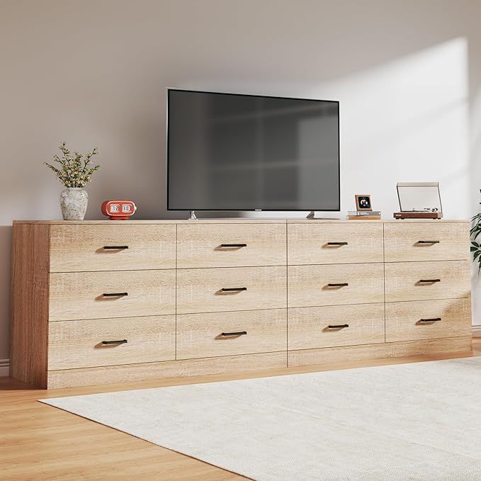 Dresser for Bedroom with 6 Drawers, Wooden Dresser with Metal Handles, Mid Century Modern Bedroom Dressers, Large Storage Organizer for Entryway, Light Oak