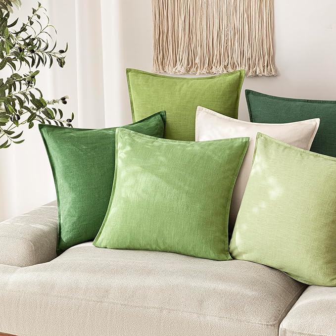Foindtower Pack of 2, Decorative Linen Soild Throw Pillow Covers Soft Accent Euro Cushion Case Boho Farmhouse Pillowcase for Chair Couch Sofa Bedroom Living Room Home Decor 20 x 20 Inch Lime Green
