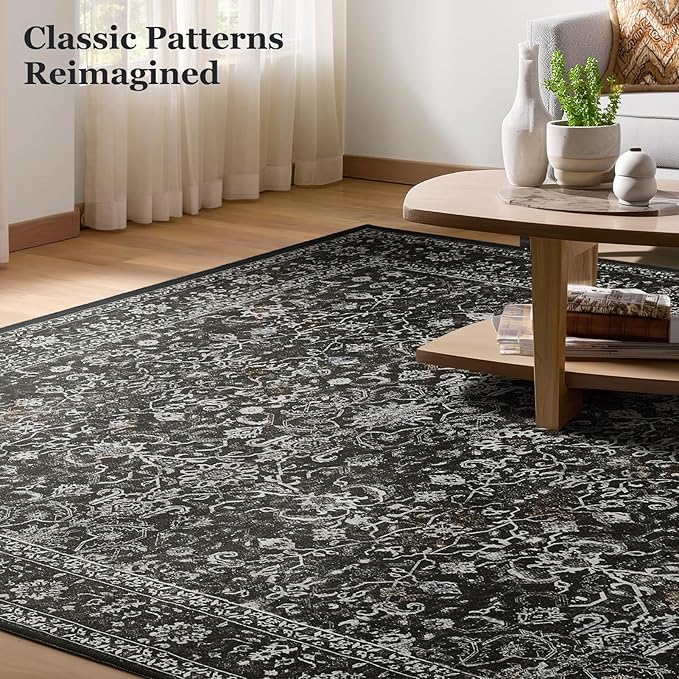 Vintage Dark 3x5 Entryway Rug Indoor Foyer, Earth Tone Farmhouse Throw Rug for Kitchen Bathroom, Machine Washable Non Slip Thin Area Rug for Nursery/Bedroom Bedside/Home Office/Dorm, Midnight
