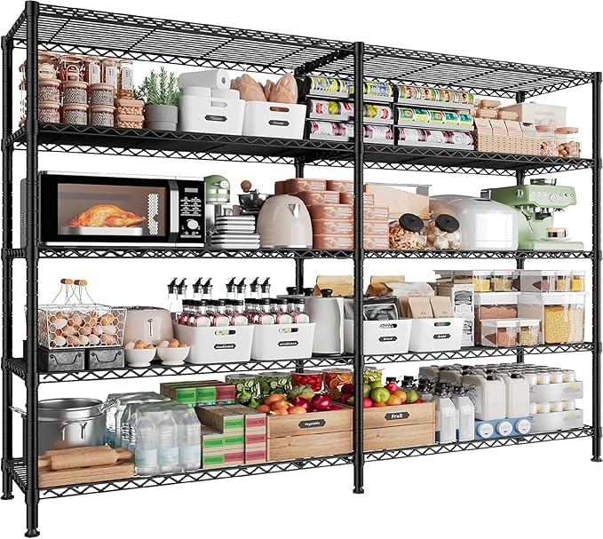 5 Tier Metal Shelving Unit Storage Shelves Load 1500LBS,Adjustable Wire Shelving Pantry Shelves for Storage,Kitchen Shelves Storage Rack for Commercial Garage Shelving Heavy Duty,61.7"W*72.4"H*15.8"D
