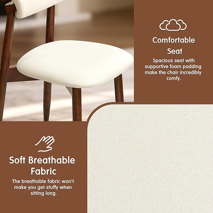 CHUN YI Dining Chairs Set of 8, Upholstered Wooden Dining Room Chairs, Mid Century Modern Fabric Kitchen Chair with Ergonomic Curved Backrest, Beige (Only Chairs)