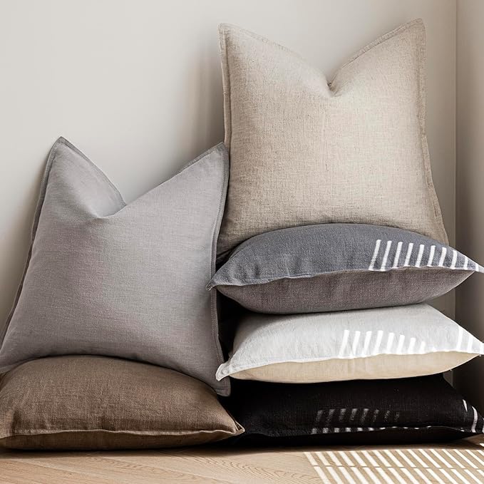 Foindtower Pack of 2, Decorative Linen Soild Throw Pillow Covers Soft Accent Cushion Case Boho Farmhouse Neutral Pillowcase for Chair Couch Sofa Bedroom Living Room Home Decor 20 x 20 Inch Black