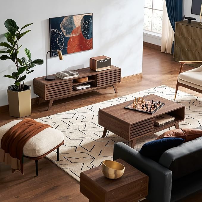mopio Ensley TV Stand, Mid Century Modern Television Console for 55/60/65 inch TV, Farmhouse TV Stand, Entertainment Center with Storage, TV and Media Console for Living Room (Walnut, 59")