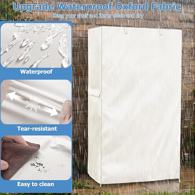 Storage Shelf Cover,Outdoor Heavy Duty 600D 48''W x 24''D x 72''H Dustproof Waterproof Shelf Covers for Wire Shelving,Storage Rack Cover with Zipper,White