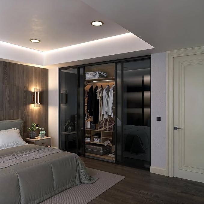 Door55 4 Panel Glass Sliding Closet Door with Aluminum Frame, Silent Glide Technology, Closet Doors Sliding Panels, Closet Doors for Bedrooms, Door Sliding Closet Doors (Smoked Frosted Glass, 160x80)