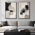 Large Framed Neutral Abstract Floral Wall Art, Set of 2 Black and Beige Modern Canvas Prints Paintings Artwork for Walls, Minimalist Pictures for Living Room, Dining Room, Bedroom Wall Decor 24x36 In