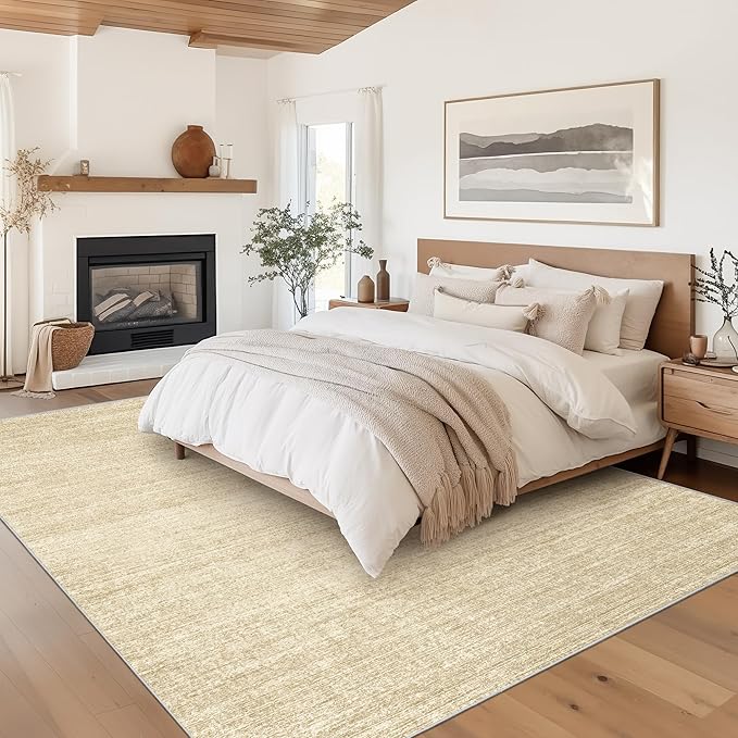 Valenrug Washable Rug 5x7 - Stain Resistant 5x7 Area Rugs for Living Room, Non Slip Backing Printed Rugs for Bedroom, Folable Machine Washable Area Rug (5'x7', Tan)