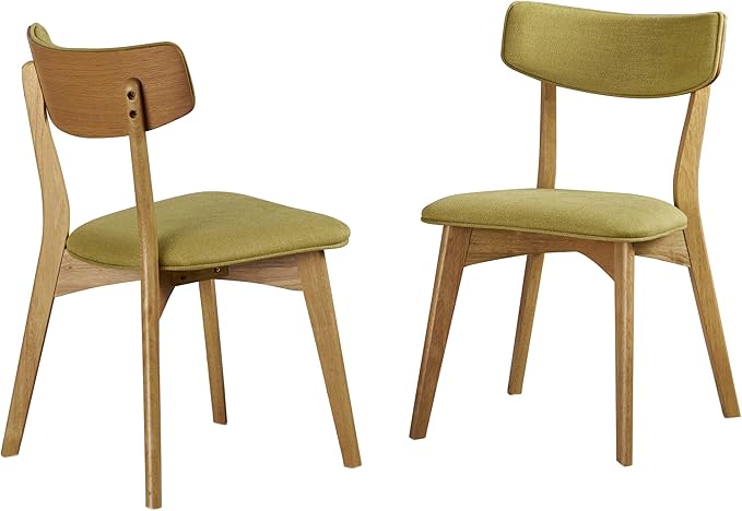 Christopher Knight Home Abrielle Mid-Century Modern Fabric Dining Chairs with Natural Oak Finished Rubberwood Frame, 2-Pcs Set, Green Tea / Natural Oak