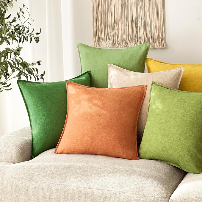 Foindtower Pack of 2, Decorative Linen Soild Throw Pillow Covers Soft Accent Lumbar Cushion Case Boho Farmhouse Pillowcase for Chair Couch Sofa Bedroom Living Room Home Decor 12 x 20 Inch Dusty Orange