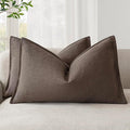 Foindtower Pack of 2, Decorative Linen Soild Throw Pillow Covers Soft Accent Cushion Case Boho Farmhouse Neutral Pillowcase for Couch Sofa Bedroom Living Room Home Decor 12 x 20 Inch Reddish Brown