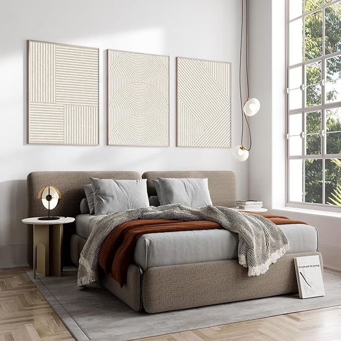 Beige Abstract Wall Art Pictures Set of 3 Boho Modern Canvas Wall Decor Neutral Line Wall Art Minimalist Art Abstract Beige Prints Painting Modern Artwork for Living Room Bedroom 12x16 Inch Unframed