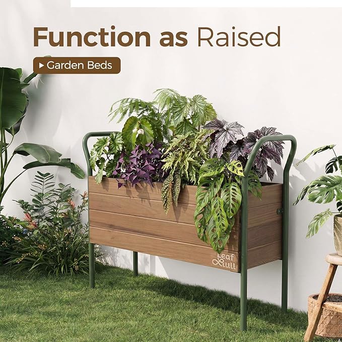 Leaf&lull Raised Garden Bed with Legs Plant Stand Indoor Outdoor Corner Metal Wood Plant Shelf Tiered Plant Holder Ladder Shelf for Patio Balcony Shelving Unit for Live Plants House Decor 1 Tier