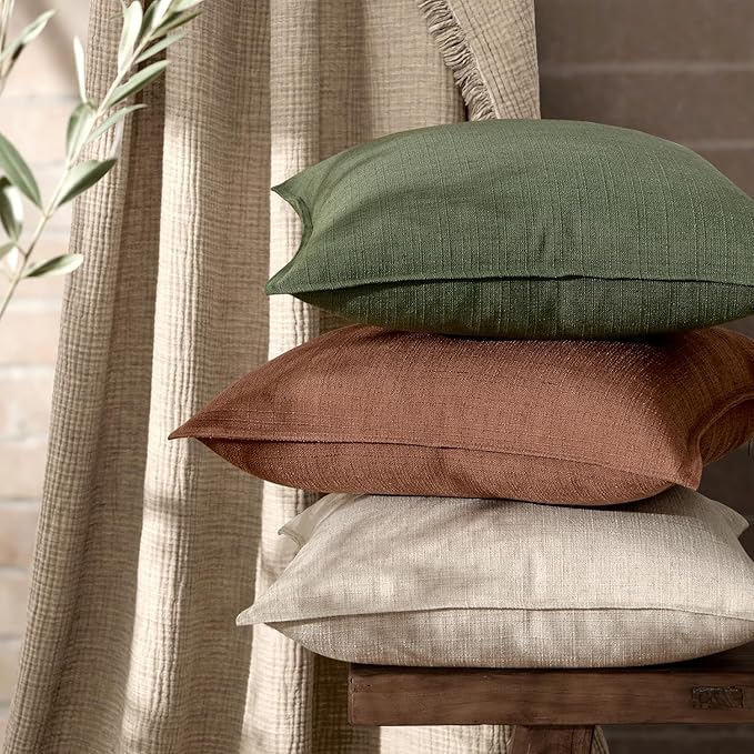 MIULEE Euro Sham Pillow Covers for Bed 24x24, 2 Pack Rust Terracotta Thick & Textured Decorative Throw Pillow Covers, Neutral Linen Cushion Cases, Modern Farmhouse Home Decor, No Filling