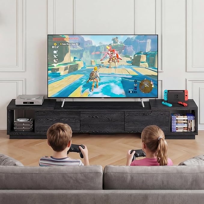 MEISSALIVVE Extendable TV Stand for Up to 120 Inch TV, Modern Entertainment Center with 3 Drawers & 2 Storage Compartments, Adjustable Length (65"-103"), TV Consoles for Living Room & Bedroom (Black)
