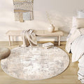5x5 Washable Round Rug Beige Grey Abstract Non Slip Soft Low Pile Circle Rug for Living Room Bedroom Neutral Modern Indoor Carpet for Dining Room Office Entryway Home Decor