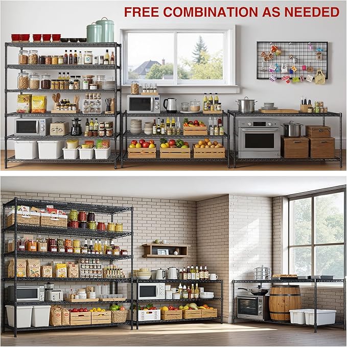 AIRAJ 46”W Storage Shelves with Wheels | 6 Tier Wire Shelving Heavy Duty | 3600 LBS Metal Shelving | Garage Shelving units and Storage | Wire Rack Adjustable Layer Height | 46”W×18”D×80”H | Indoor/Out