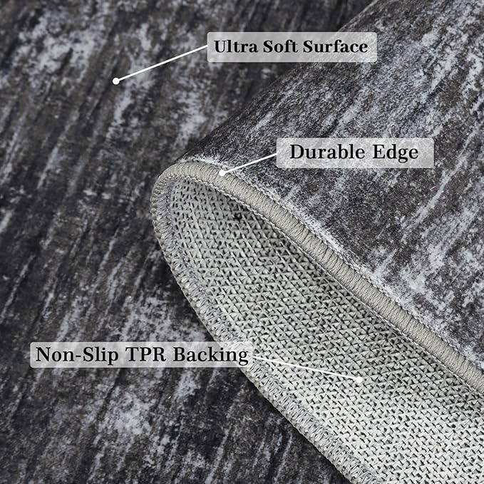 RUGSREAL Hallway Runner Rug 2.5x10 Long Kitchen Runner Rug with Rubber Backing Low Pile Stain Resistant Entryway Carpet Washable Modern Solid Color Mat for Living Room Bedroom, Dark Grey