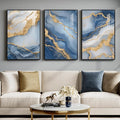 Large Framed Abstract Wall Art for Living Room, Modern Luxury 3 Piece Blue Gold White Prints Paintings for Walls, Elegant Marble Pattern Pictures for Dining Bedroom Hallway Office Home Decor 24x36 In