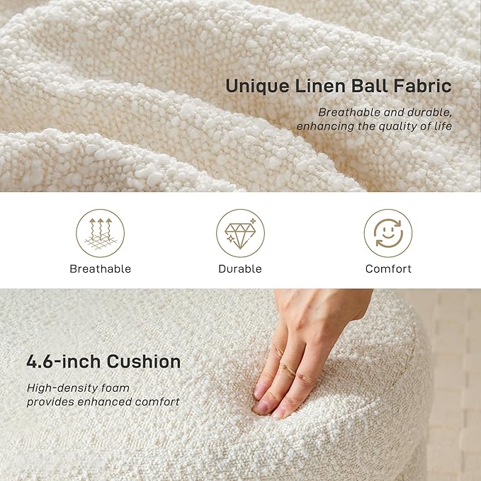 Krcix Round Ottoman with Storage Boucle Ottoman Stool with Storage Removable Lid for Living Room Modern Vanity Sorage Stool Foot Rest Bedroom Dorm Gift Set of 1 (White)
