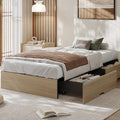 GarveeHome Twin Size Wood Platform Bed Frame with 2 Storage Drawers, Wooden Bed Frame Without Headboard, Wood Slat Support, No Box Spring Needed, Easy Assembly