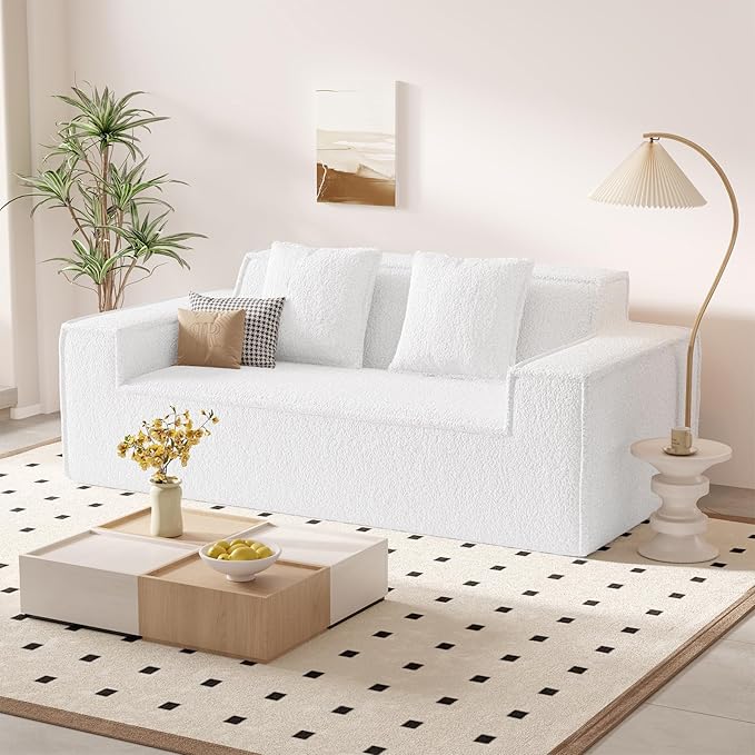 75'' Cloud Loveseat Sofa, No Assembly Required Comfy Deep Seat Couches 1 pcs for Living Room, Bedroom, Apartment(Teddy Fabric-Beige)