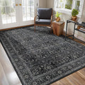 Dark 5x7 Area Rugs for Living Room Bedroom, Washable Non Slip Low Pile Thin Soft Carpet Rugs for Dining Room/Kitchen/Home Office/Nursery, Vintage Farmhouse Earth Tone Midnight with Gray Accents