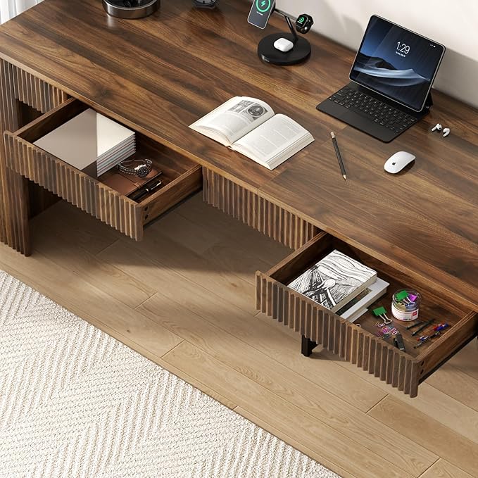 Gyfimoie 78.74" Executive Desk, Large Office Desk with 2 Drawer, Farmhouse Wooden Computer Desk Writing Table Conference Workstation Table for Office, Study, Dark Brown