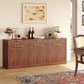 Evermagin 67" Fluted Walnut Sideboard Buffet Cabinet with 3 Drawers, Modern Credenza with Storage, Console Coffee Bar Cabinet for Kitchen, Living Room and Entryway (67" W x 31.5" H x 15.7" D)