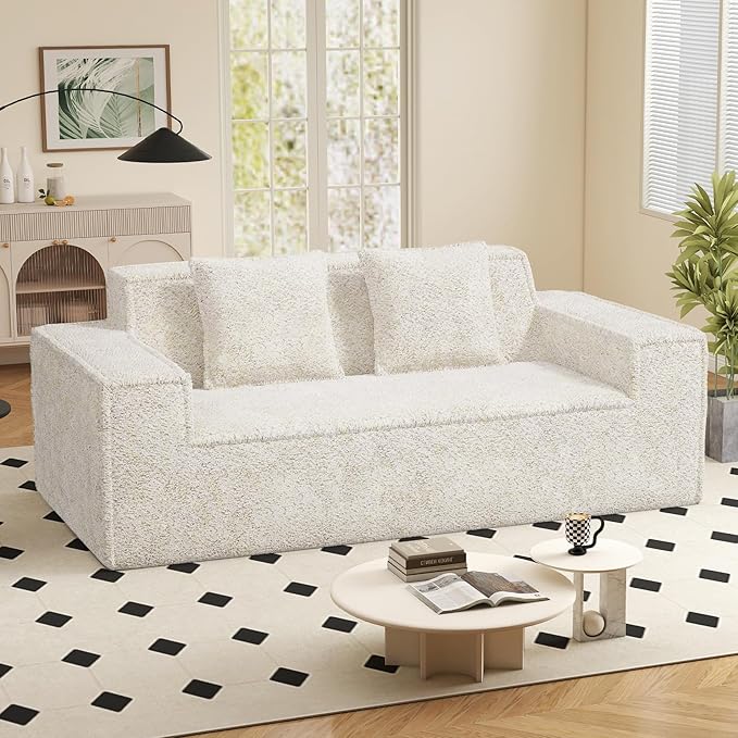 77'' Modern Cloud Loveseat Sofa in Chenille, Deep Seat Boneless Couches Includes 2 pcs Pillows for Living Room, Bedroom, Apartment(Beige)