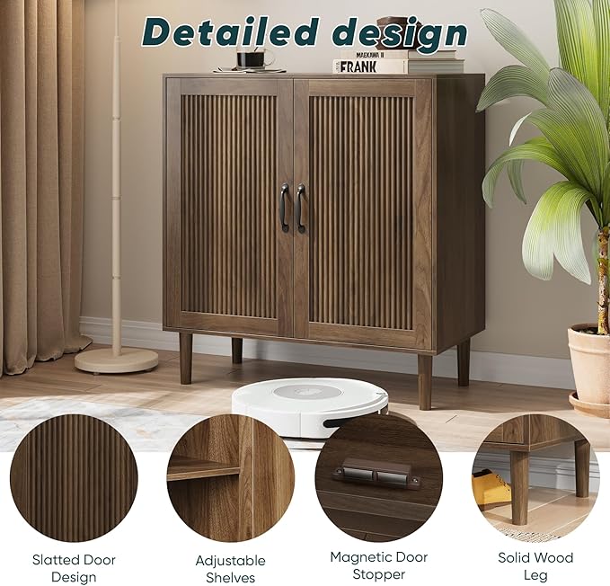Kiasthome Buffet Cabinet with Wavy Fluted Doors, Sideboard Storage Cabinet with Adjustable Shelves, Modern Wooden Accent Cabinet for Dining Room & Living Space