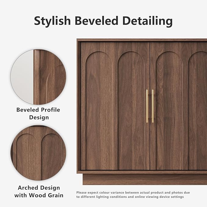 FORTUNETEC Sideboard Buffet Cabinet with Storage Set of 3, Mid Century Modern Accent Cabinet with Arched Doors, Modular Media Console, Credenza for Living Room Kitchen Dining Room Entryway, Walnut