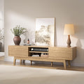MU 59 Inch TV Stand for TVs up to 65 Inch, Mid Century Modern TV Console with Fluted Sliding Doors & Shelves, Low Profile Entertainment Center for Bedroom, Living Room (Oak, 59")