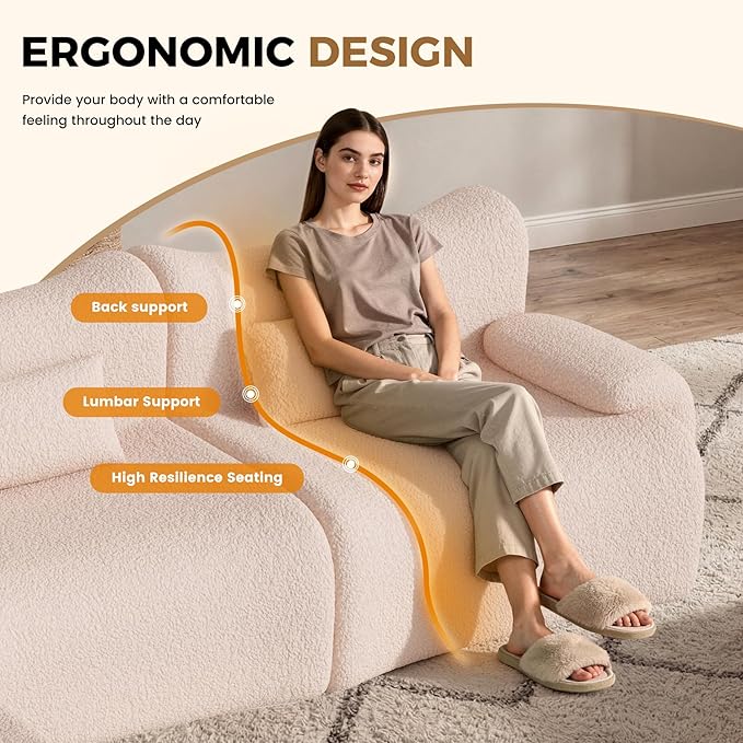 Cloud Couch Sectional, L Shaped Boneless Couches for Living Room - Oversized Modular Sofa with Deep Seats, Modern Couches with Movable Ottoman,Khaki(Pink-Toned)
