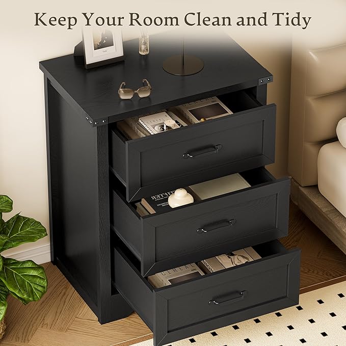 BORNOON 3-Drawer Dresser for Bedroom, Small Wooden Chest of Drawers with Metal Handles, Narrow Storage Cabinet with Anti-Tipping Design, Sturdy Dresser Organizer for Closet, Living Room, Entryway