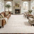 8x10 Area Rug Living Room: Washable Large Vintage Grey Rug Neutral Non-Slip Soft Stain Resistant Indoor Carpet for Bedroom Nursery Dining Room Under Table Bed Home House Office Playroom - Beige White